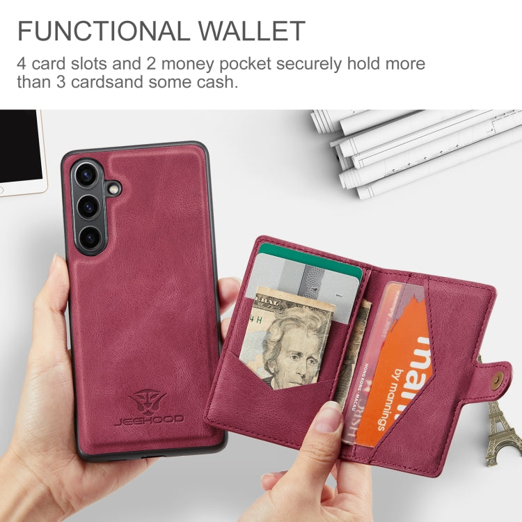 For Samsung Galaxy S24 FE 5G JEEHOOD J01 Retro Magnetic Detachable Wallet Phone Case(Red) by JEEHOOD
