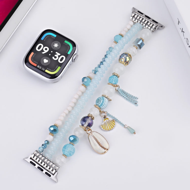 For Apple Watch 46mm / 49mm / 45mm / 44mm Shell Beads Chain Watch Band(Light Blue) by bashfashion