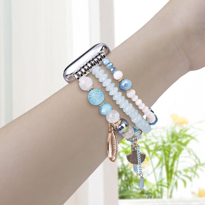 For Apple Watch 46mm / 49mm / 45mm / 44mm Shell Beads Chain Watch Band(Light Blue) by bashfashion