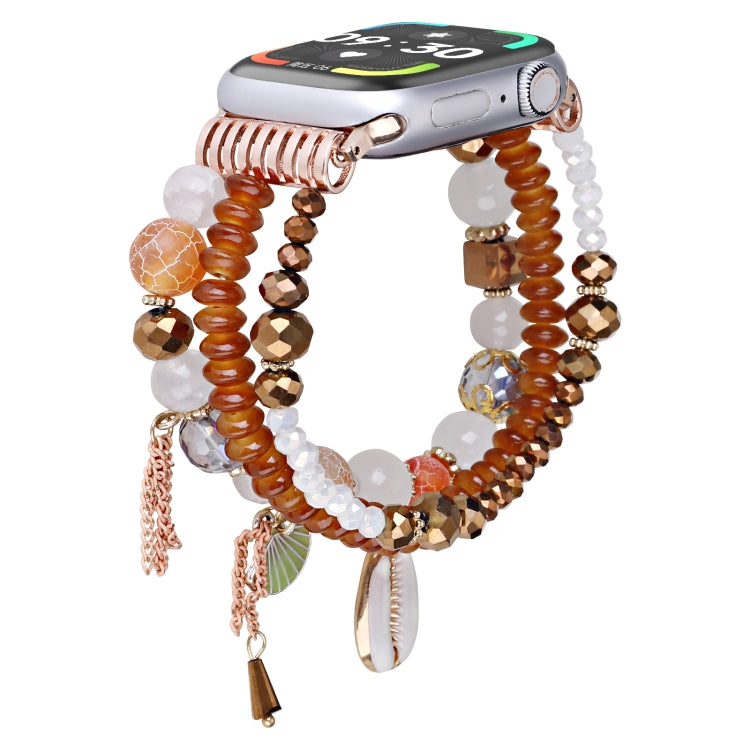 For Apple Watch 42mm / 41mm / 40mm / 38mm Shell Beads Chain Watch Band(Brown) by bashfashion