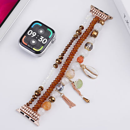For Apple Watch 42mm / 41mm / 40mm / 38mm Shell Beads Chain Watch Band(Brown) by bashfashion