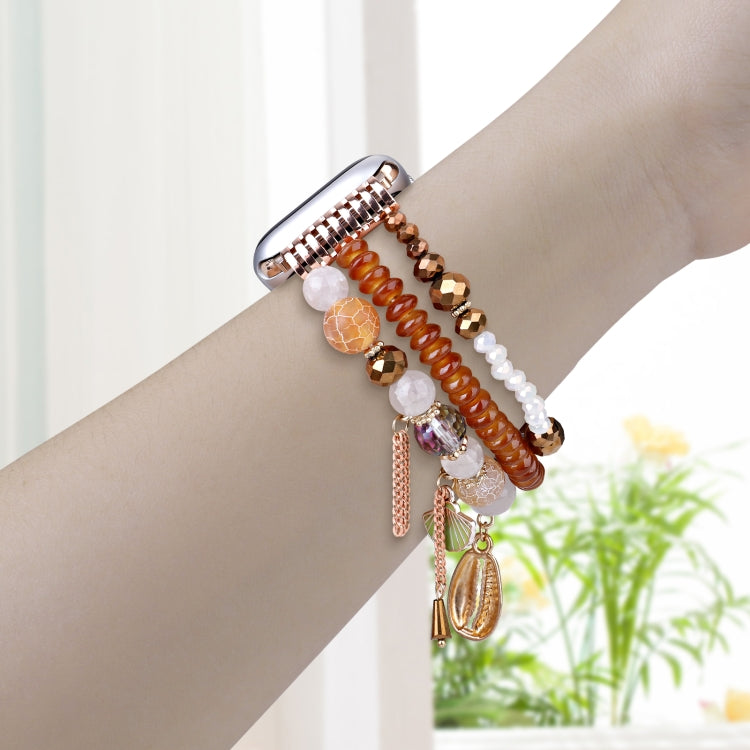 For Apple Watch 42mm / 41mm / 40mm / 38mm Shell Beads Chain Watch Band(Brown) by bashfashion