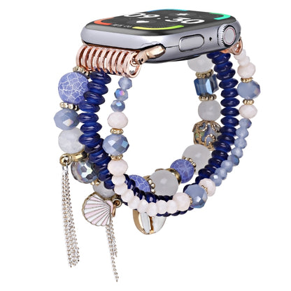 For Apple Watch 42mm / 41mm / 40mm / 38mm Shell Beads Chain Watch Band(Blue) by bashfashion