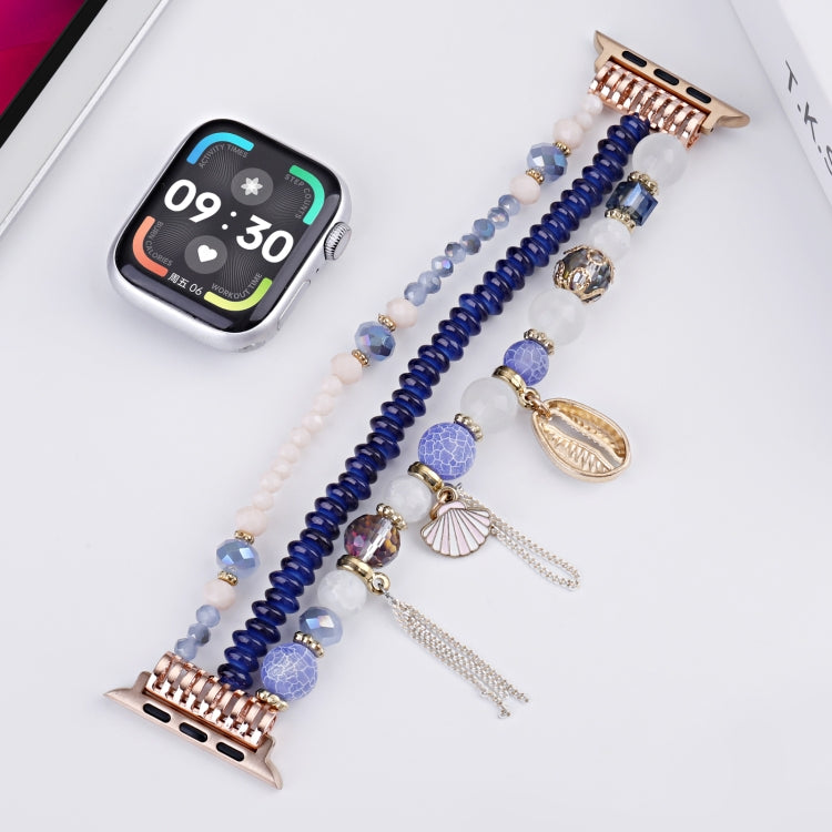 For Apple Watch 42mm / 41mm / 40mm / 38mm Shell Beads Chain Watch Band(Blue) by bashfashion