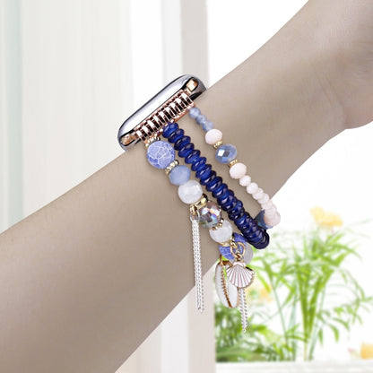 For Apple Watch 42mm / 41mm / 40mm / 38mm Shell Beads Chain Watch Band(Blue) by bashfashion