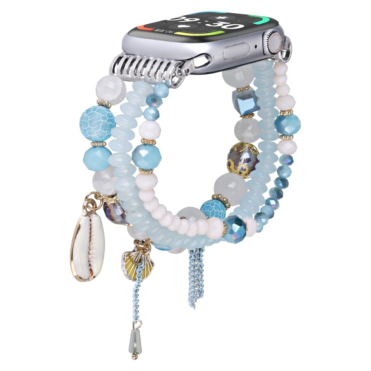 For Apple Watch 42mm / 41mm / 40mm / 38mm Shell Beads Chain Watch Band(Light Blue) by bashfashion