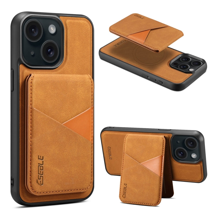 For iPhone 15 Plus / 14 Plus ESEBLE E2 Retro Texture Card Slots MagSafe RFID Leather Case(Yellow) by ESEBLE