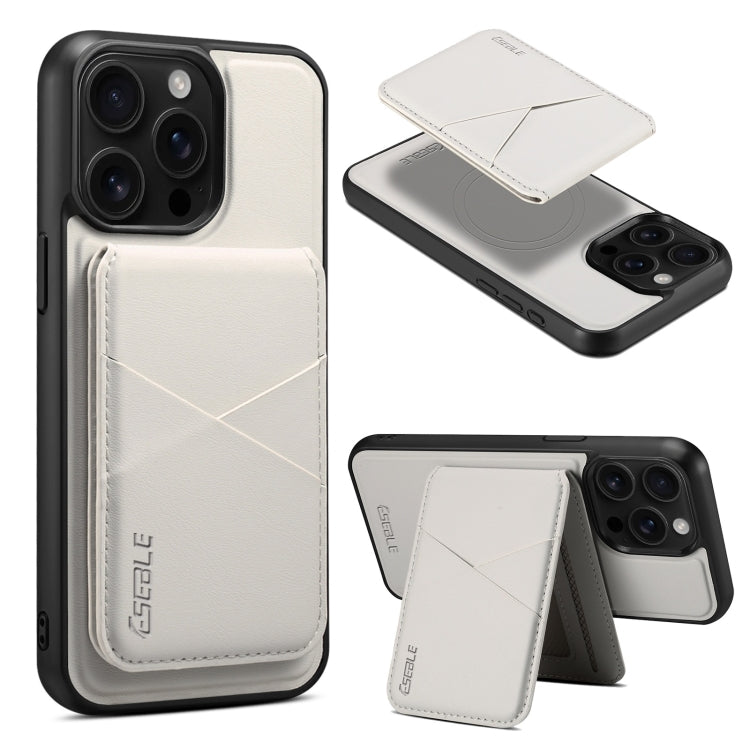 For iPhone 16 Pro Max ESEBLE E3 Plain Texture Card Slots MagSafe RFID Leather Case(Ivory) by ESEBLE