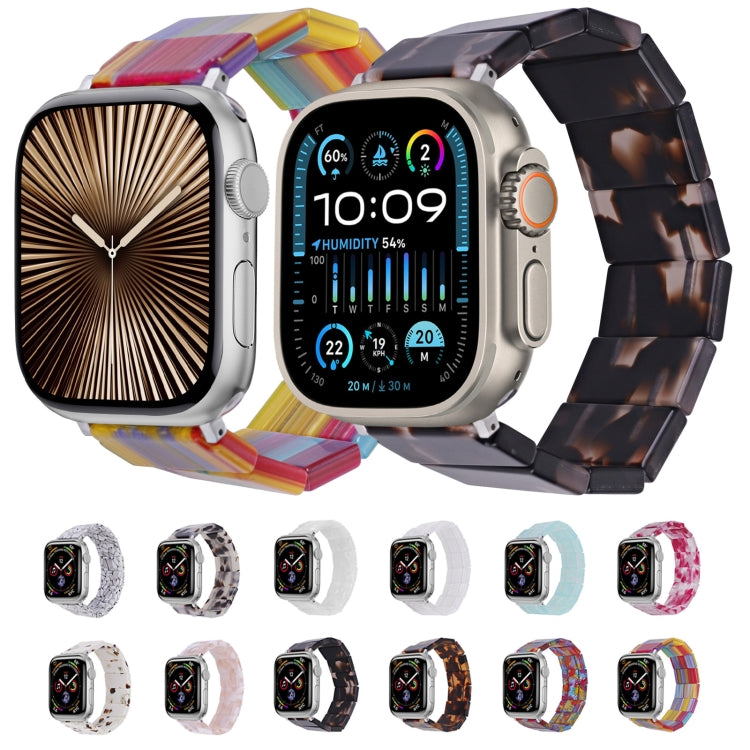 For Apple Watch 46mm / 49mm / 45mm / 44mm Stretch Rope Square Resin Watch Band(Tortoise Shell Color) by bashfashion