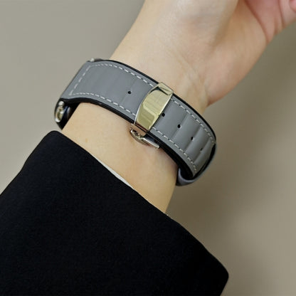 For Apple Watch 46mm / 49mm / 45mm / 44mm Striations Genuine Leather Butterfly Buckle Watch Band(Grey) by bashfashion