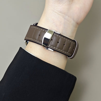 For Apple Watch 42mm / 41mm / 40mm / 38mm Striations Genuine Leather Butterfly Buckle Watch Band(Brown) by bashfashion