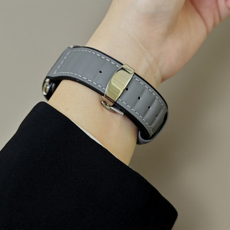 For Apple Watch 42mm / 41mm / 40mm / 38mm Striations Genuine Leather Butterfly Buckle Watch Band(Grey) by bashfashion