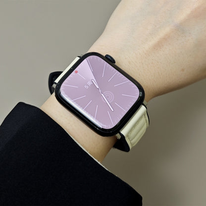 For Apple Watch 42mm / 41mm / 40mm / 38mm Striations Genuine Leather Butterfly Buckle Watch Band(Beige) by bashfashion