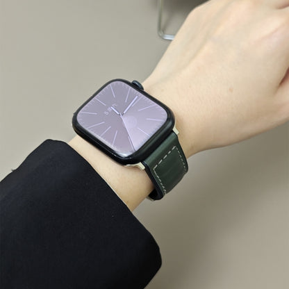 For Apple Watch 42mm / 41mm / 40mm / 38mm Striations Genuine Leather Butterfly Buckle Watch Band(Forest Green) by bashfashion