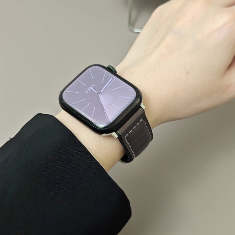 For Apple Watch 42mm / 41mm / 40mm / 38mm Striations Genuine Leather Butterfly Buckle Watch Band(Deep Coffee) by bashfashion