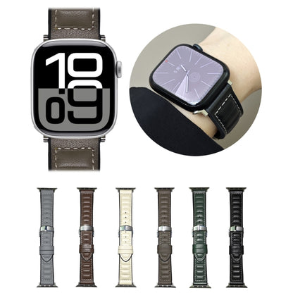 For Apple Watch 42mm / 41mm / 40mm / 38mm Striations Genuine Leather Butterfly Buckle Watch Band(Forest Green) by bashfashion