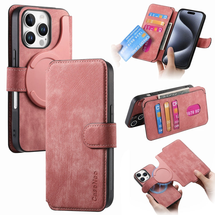 For iPhone 16 Pro Max CaseNeo MagSafe RFID Anti-theft Retro Leather Phone Case(Pink) by CaseNeo