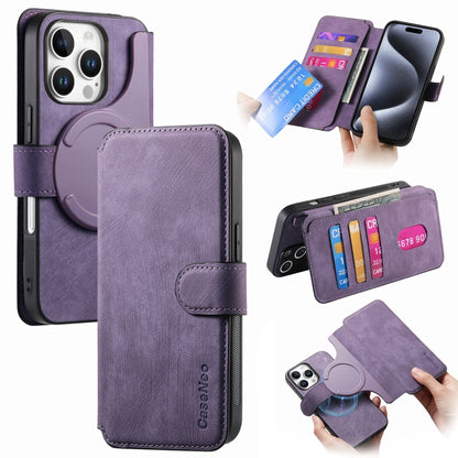 For iPhone 16 Pro CaseNeo MagSafe RFID Anti-theft Retro Leather Phone Case(Purple) by CaseNeo