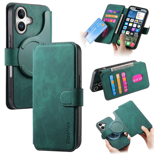 For iPhone 16 CaseNeo MagSafe RFID Anti-theft Retro Leather Phone Case(Green) by CaseNeo