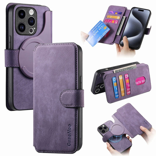 For iPhone 15 Pro Max CaseNeo MagSafe RFID Anti-theft Retro Leather Phone Case(Purple) by CaseNeo