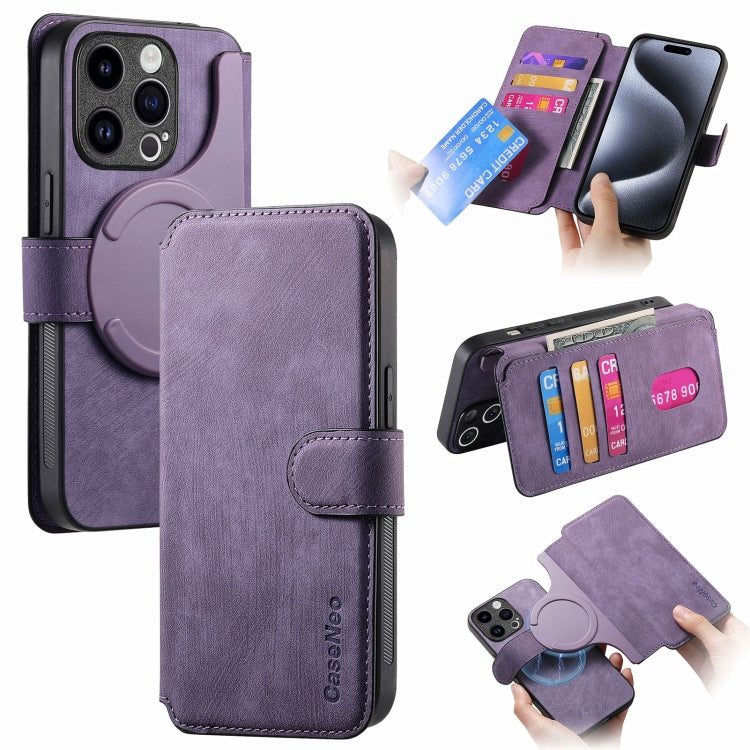 For iPhone 15 Pro CaseNeo MagSafe RFID Anti-theft Retro Leather Phone Case(Purple) by CaseNeo