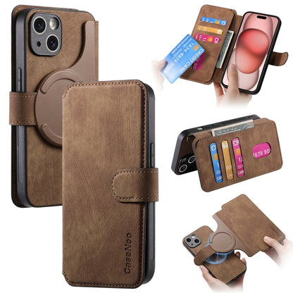 For iPhone 15 CaseNeo MagSafe RFID Anti-theft Retro Leather Phone Case(Brown) by CaseNeo