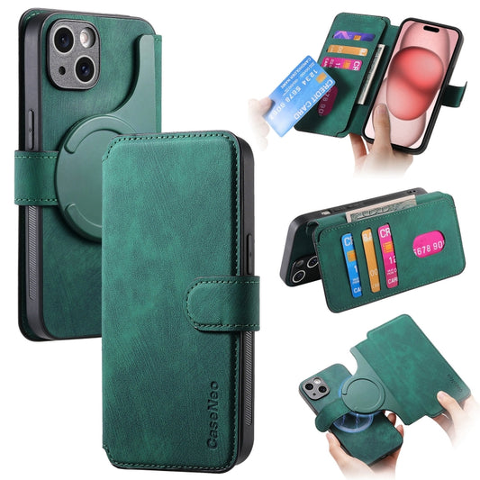 For iPhone 15 CaseNeo MagSafe RFID Anti-theft Retro Leather Phone Case(Green) by CaseNeo