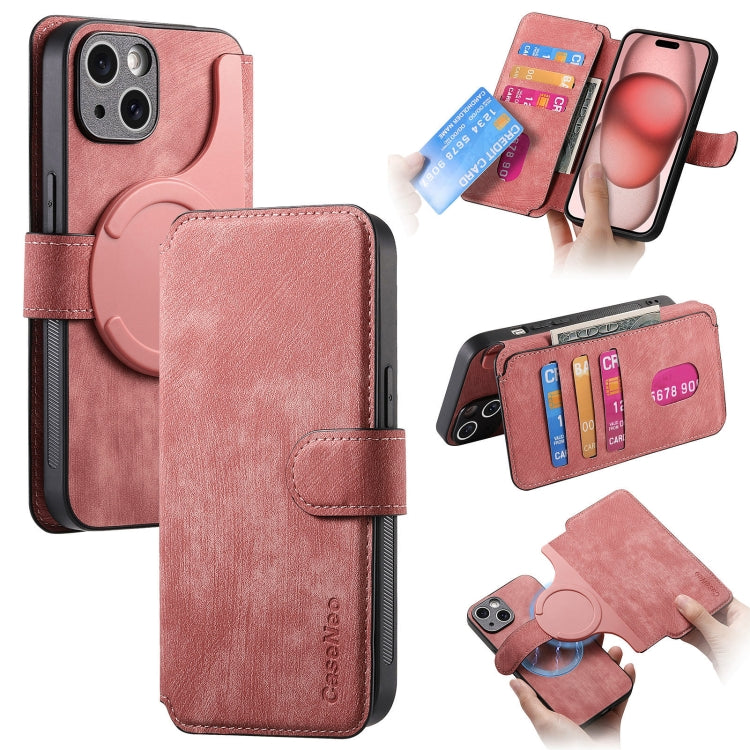 For iPhone 15 CaseNeo MagSafe RFID Anti-theft Retro Leather Phone Case(Pink) by CaseNeo