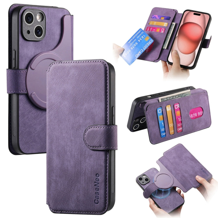 For iPhone 15 CaseNeo MagSafe RFID Anti-theft Retro Leather Phone Case(Purple) by CaseNeo