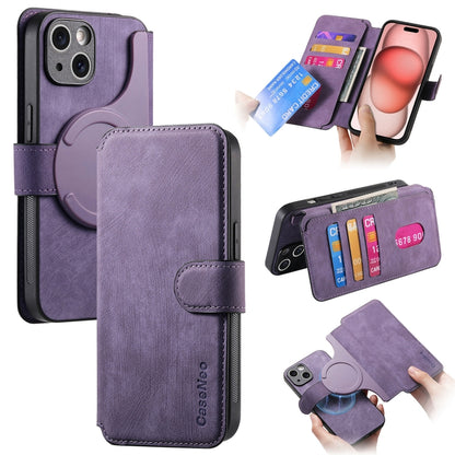 For iPhone 15 CaseNeo MagSafe RFID Anti-theft Retro Leather Phone Case(Purple) by CaseNeo