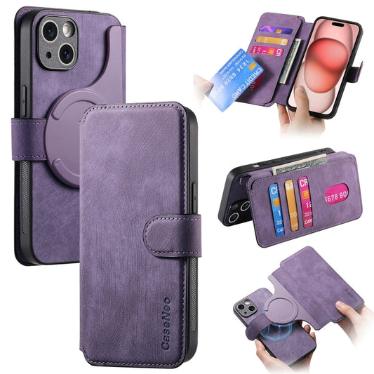 For iPhone 15 CaseNeo MagSafe RFID Anti-theft Retro Leather Phone Case(Purple) by CaseNeo