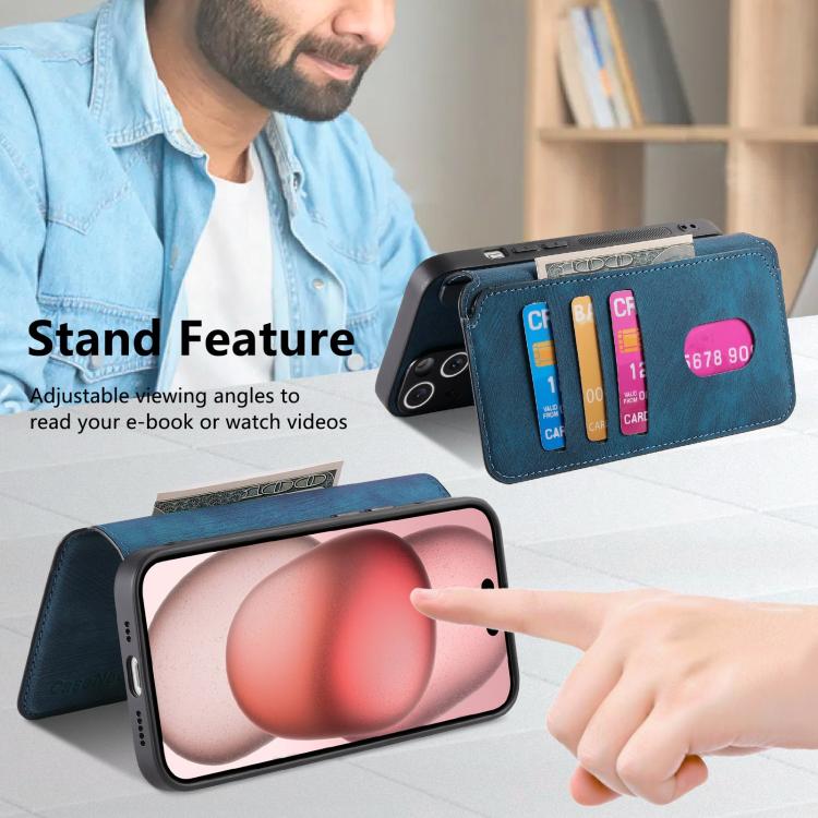 For iPhone 16e CaseNeo MagSafe RFID Anti-theft Retro Leather Phone Case(Blue) by CaseNeo