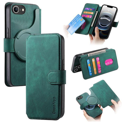 For iPhone 16e CaseNeo MagSafe RFID Anti-theft Retro Leather Phone Case(Green) by CaseNeo