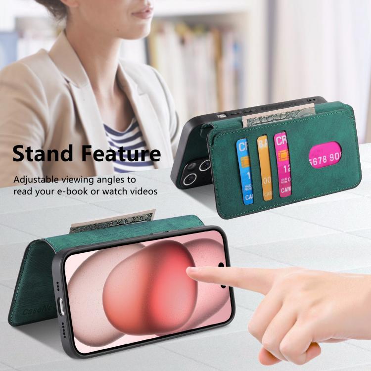 For iPhone 16e CaseNeo MagSafe RFID Anti-theft Retro Leather Phone Case(Green) by CaseNeo