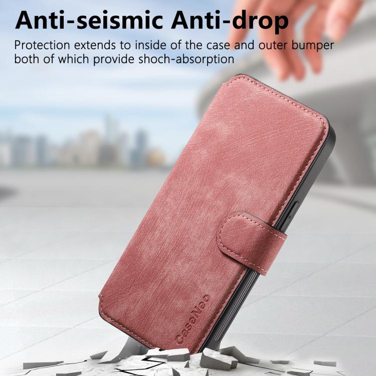 For iPhone 16e CaseNeo MagSafe RFID Anti-theft Retro Leather Phone Case(Pink) by CaseNeo