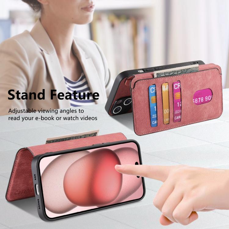 For iPhone 16e CaseNeo MagSafe RFID Anti-theft Retro Leather Phone Case(Pink) by CaseNeo