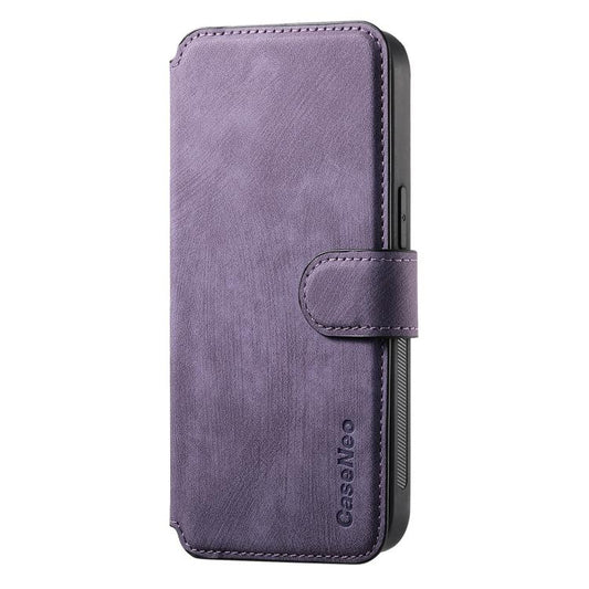 For iPhone 16e CaseNeo MagSafe RFID Anti-theft Retro Leather Phone Case(Purple) by CaseNeo