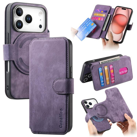 For iPhone 17 Pro Max CaseNeo MagSafe RFID Anti-theft Retro Leather Phone Case(Purple) by CaseNeo