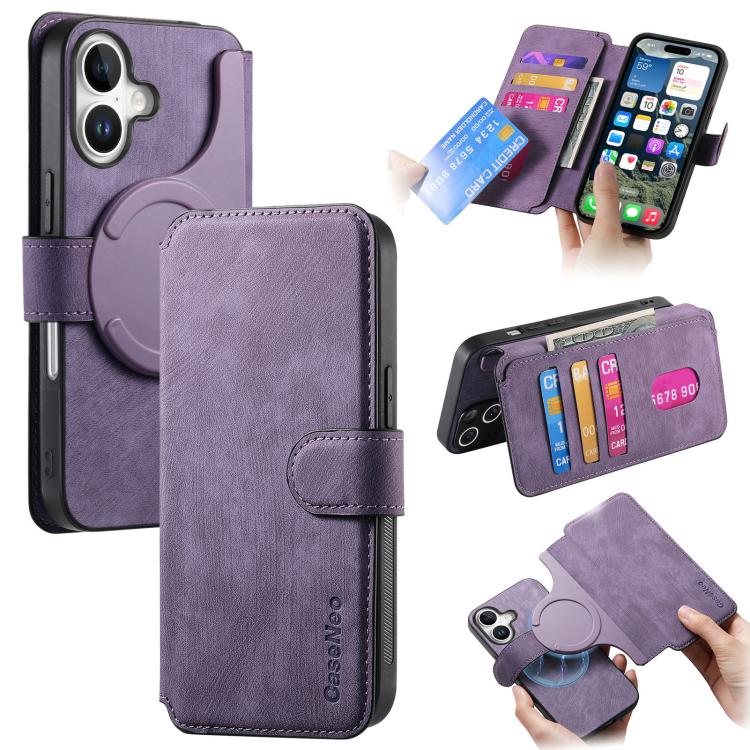 For iPhone 17 CaseNeo MagSafe RFID Anti-theft Retro Leather Phone Case(Purple) by CaseNeo
