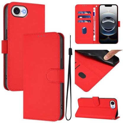 For iPhone 16e Skin Feel Solid Color Leather Phone Case with Lanyard(Red) by bashfashion