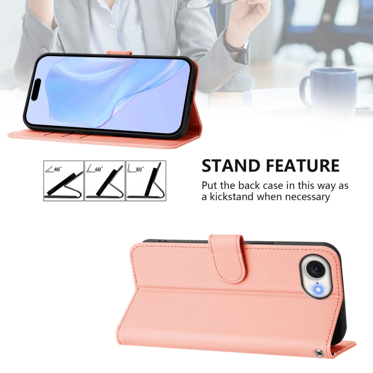 For iPhone 16e Skin Feel Solid Color Leather Phone Case with Lanyard(Pink) by bashfashion