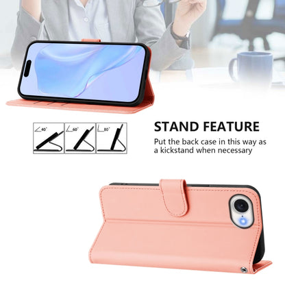 For iPhone 16e Skin Feel Solid Color Leather Phone Case with Lanyard(Pink) by bashfashion