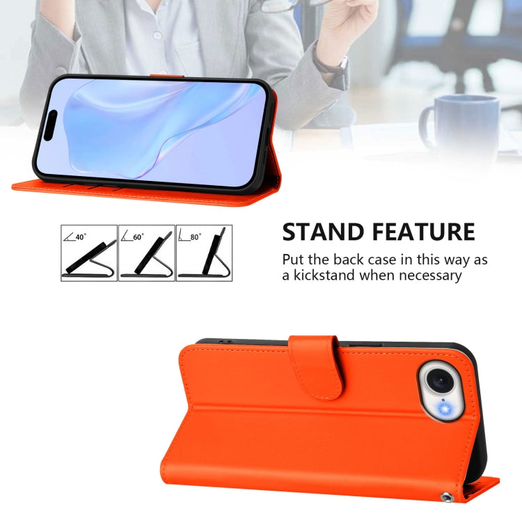 For iPhone 16e Skin Feel Solid Color Leather Phone Case with Lanyard(Orange) by bashfashion