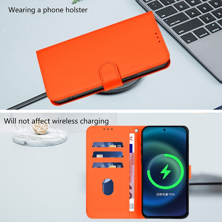 For iPhone 16e Skin Feel Solid Color Leather Phone Case with Lanyard(Orange) by bashfashion