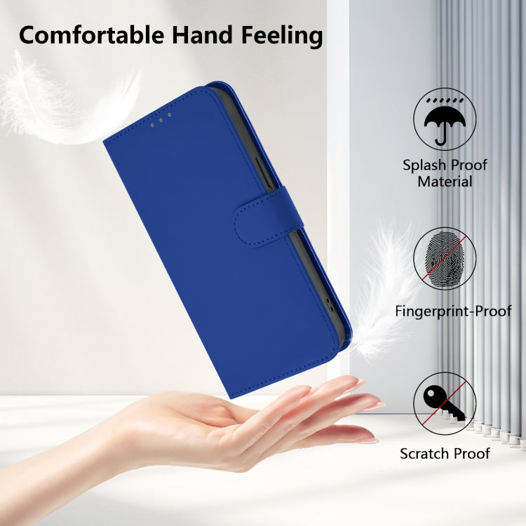 For iPhone 16e Skin Feel Solid Color Leather Phone Case with Lanyard(Dark Blue) by bashfashion