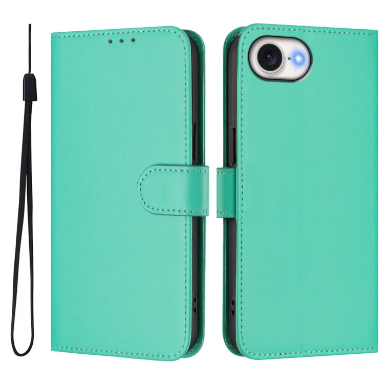 For iPhone 16e Skin Feel Solid Color Leather Phone Case with Lanyard(Green) by bashfashion