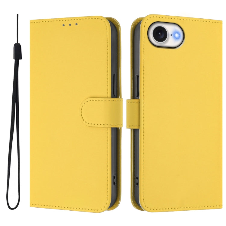 For iPhone 16e Skin Feel Solid Color Leather Phone Case with Lanyard(Lemon Yellow) by bashfashion
