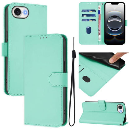 For iPhone 16e Skin Feel Solid Color Leather Phone Case with Lanyard(Mint Green) by bashfashion