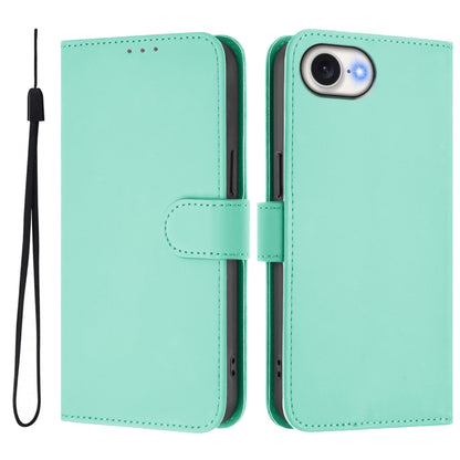 For iPhone 16e Skin Feel Solid Color Leather Phone Case with Lanyard(Mint Green) by bashfashion