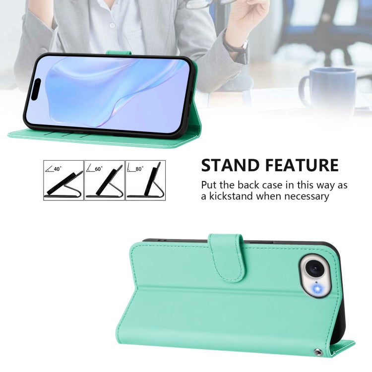 For iPhone 16e Skin Feel Solid Color Leather Phone Case with Lanyard(Mint Green) by bashfashion